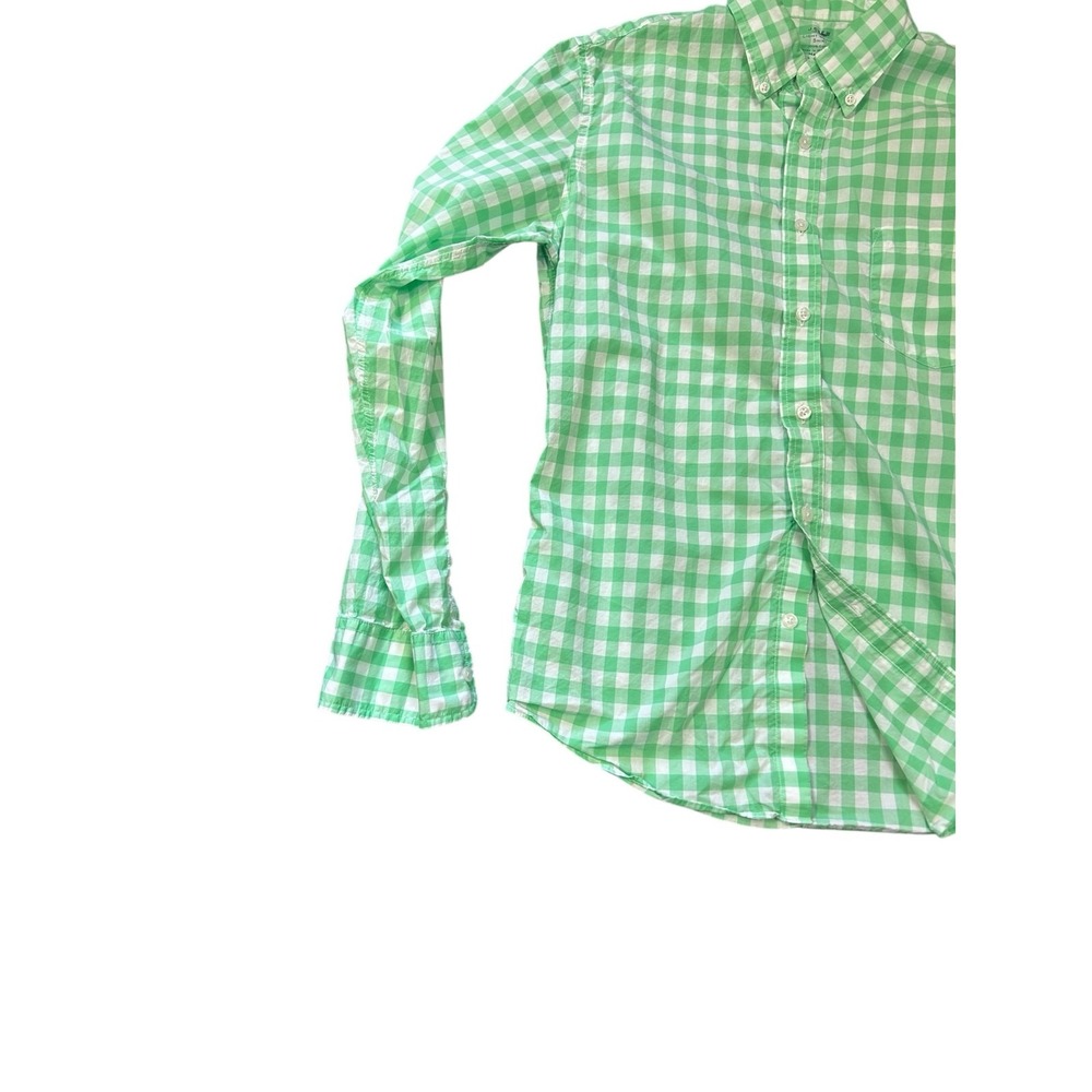 J Crew Mens Medium Slim Fit Gingham Button Down Shirt Green White Lightweight - Picture 2 of 7